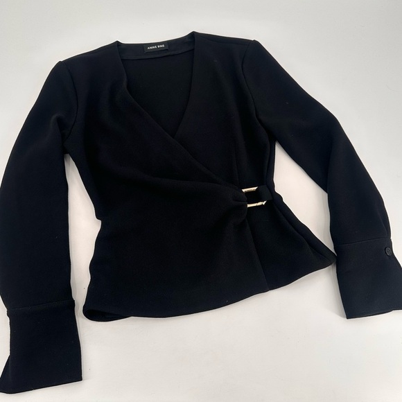 ANINE BING Joey Wrap Blouse Top Black Size Small - Picture 2 of 7